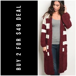 ❄️WOOL BLEND BURGUNDY STRIPED CARDIGAN